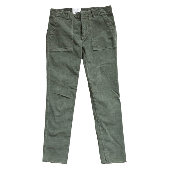 Nili Lotan Pants - Nili Lotan Jenna Corduroy Pants Olive Green Slim Straight Raw Hem Womens Size 0